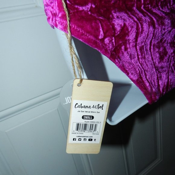 Cabana Del Sol Fuchsia  Velvet Two Piece Bikini Swimsuit NWT Various sizes - Picture 4 of 4